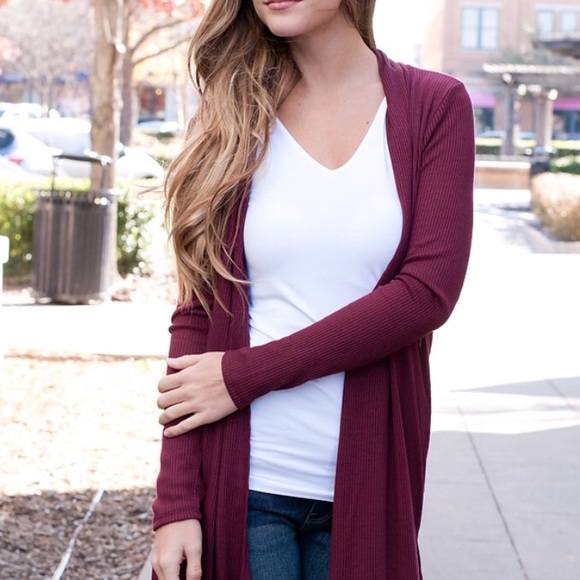 Last 2! M-L Burgundy Open Front Cardigan - Picture 7 of 8